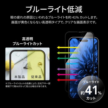 iPhone 15 ガラスフィルム 全画面 ソフトフレーム ブルーライトカット LEPLUS NEXT