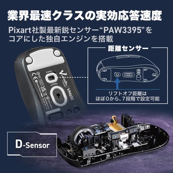 ゲーミングマウス ワイヤレス 無線2.4GHz/有線 両対応 8ボタン 26，000DPI 薄型 軽量 54g 左右対称 V custom エレコム