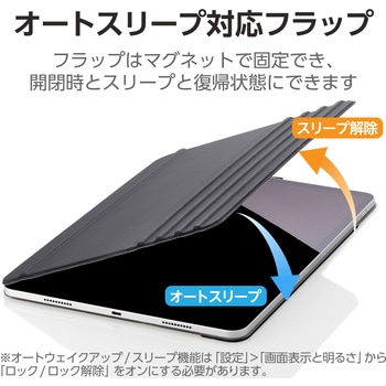 iPad Pro 12.9インチ 第6/第5世代 ケース ソフトレザー 本体マグネット装着 手帳型 スリープ対応 マグネット 多段階角度調整 スタンド機能 スリム ブラック エレコム