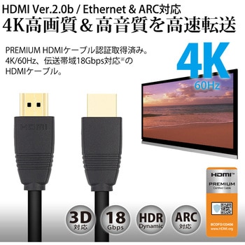 HDMIケーブル ver2.0 プレミアムハイスピード 18Gbps / 4K 60Hz / HDR / 3D / イーサネット / ARC対応 MIWAKURA