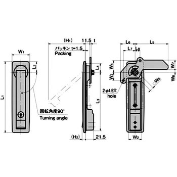 A-960-3(#0200) 薄型防水フラットハンドル 1個 タキゲン(TAKIGEN