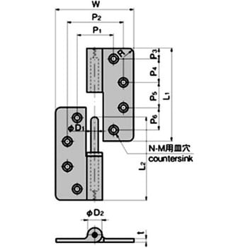 重量用抜差蝶番(L50×W40×t3.0)穴あき