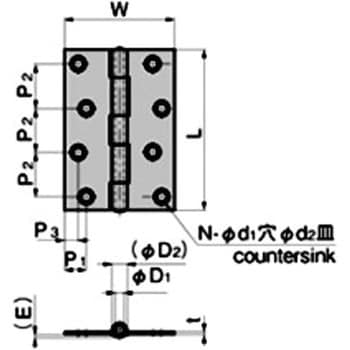 B-101-6 平型蝶番(L102×W70×t1.8)穴アキ 1個 タキゲン(TAKIGEN) 【通販 
