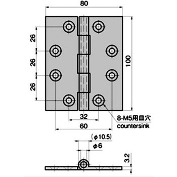 黄銅引抜 平型蝶番(L100×W80×t3.2) TAKIGEN(タキゲン)