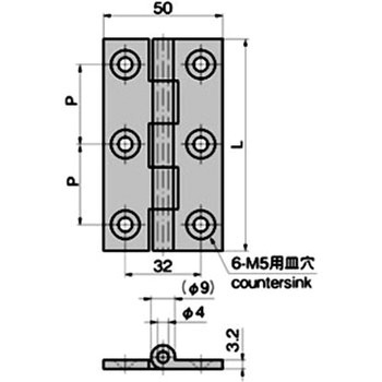 黄銅引抜 平型蝶番(L90×W50×t3.2) TAKIGEN(タキゲン)