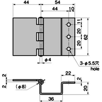 U型裏蝶番3型(L=62) TAKIGEN(タキゲン)