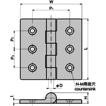 B-1064-2 ステンレス 重量用平型蝶番(L75×W75×t6) 1個 タキゲン