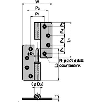 B-1065-13-L 重量用抜差蝶番(穴あき) 1個 タキゲン(TAKIGEN) 【通販モノタロウ】