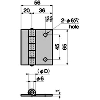 ステンレス 機器用平蝶番(L=65×W=56) TAKIGEN(タキゲン)