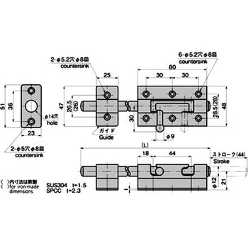 C-1247-2 ステンレス 大型丸落し(丸棒L300) 1個 タキゲン(TAKIGEN