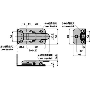 内側コーナー用三方締パチン錠 TAKIGEN(タキゲン)