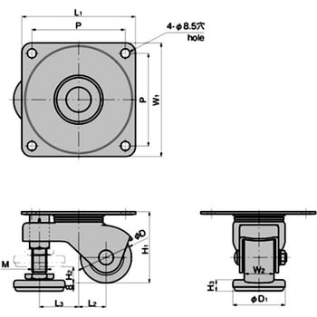 アジャスターフット付低床型キャスター TAKIGEN(タキゲン)