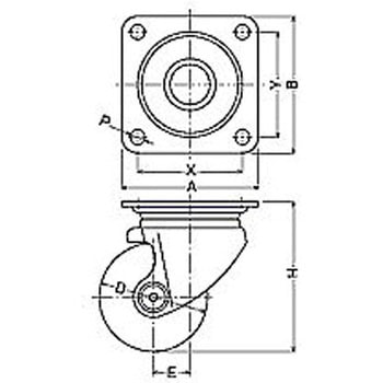 75mm キャスター 自在金具付・低床重荷重 エスコ