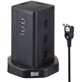 AC100V/14Ax2m タップ 12口/USBポート/タワー型 エスコ
