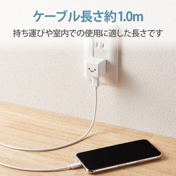 iPhone充電器 iPad充電器 Lightning AC ケーブル同梱 ホワイトフェイス コンパクト 小型 キューブ