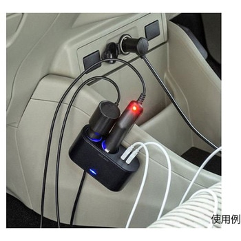 USBシガーチャージャー アクセサリソケットx2/USB Aコネクタx2 エスコ