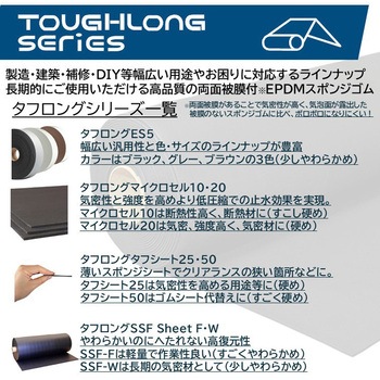 EPDMゴムスポンジシート 低反発：長期高復元 超高気密タフロングSSF-W粘着テープ付き シナジーワークス