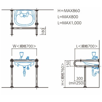 洗面器用手すり 愛の手 NS-L1 ナカ工業