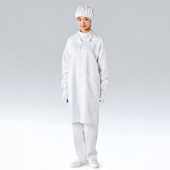 防塵コート 白 5L オープンカラー、フロントホック止め 東洋リントフリー