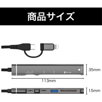 USBハブ 5in1 カードリーダー一体型 スリム USB-C & ライトニング MCY TOOL