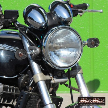 汎用 丸型 ヨーロピアンウィンカー M10×73mmアルミ取付ステー付き MAD MAX(マッドマックス)
