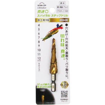 真速スパイラルステップドリル(タケノコドリル) 鉄工用9段 SUN UP
