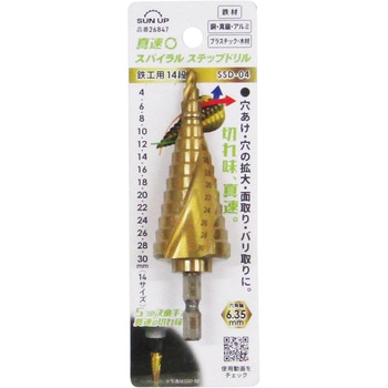真速スパイラルステップドリル(タケノコドリル) 鉄工用14段 SUN UP