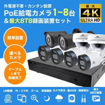 SecuSTATION DZシリーズPoE8ch録画装置+500万画素防犯カメラ4台セット SecuSTATION