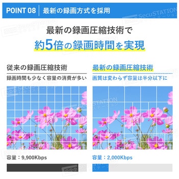 SecuSTATION DZシリーズPoE8ch録画装置+500万画素防犯カメラ4台セット SecuSTATION