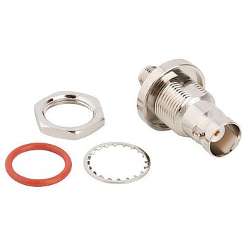 RF バルクヘッド アダプタ BNC-SMA ジャック/50 Ω AMPHENOL