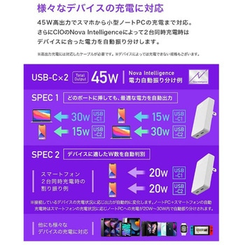 USB充電器 45W USB Type-C 2ポート 薄型 NovaPort SLIM DUO ACアダプター ブラック CIO