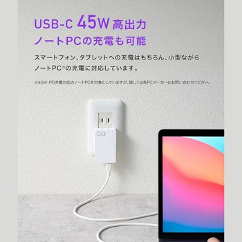 CIO-G45W2C-S-BK-M USB充電器 45W USB Type-C 2ポート 薄型 CIO-G45W2C-S-BK-M USB充電器 45W USB Type-C 2ポート 薄型