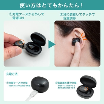 集音器 イヤリスチャージ イヤホン型片耳 充電式 片耳密閉タイプ 電池交換不要 自動で電源ON 5段階音量調節 ブラック - ELPA