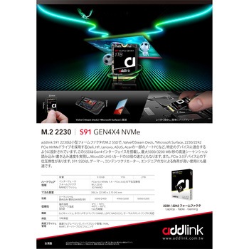内蔵SSD PCIe NVMe S91 addlink