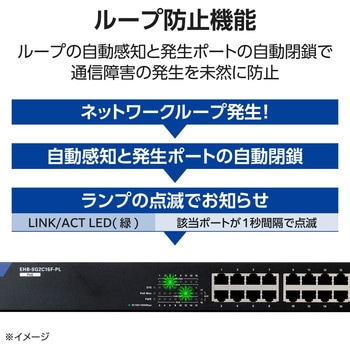 スイッチングハブ LANハブ 16ポート Giga対応 1000/100/10Mbps 金属筐体 AC電源 ファンレス 静音 - エレコム