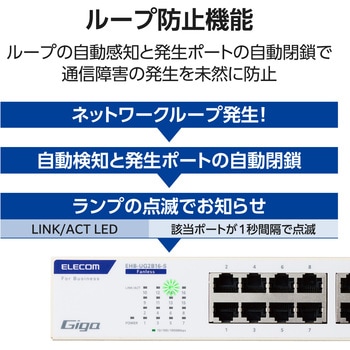 スイッチングハブ LANハブ Giga対応 1000/100/10Mbps 金属筐体 AC電源 ファンレス 静音 エレコム