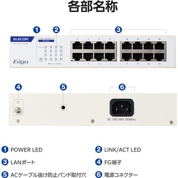 スイッチングハブ LANハブ Giga対応 1000/100/10Mbps 金属筐体 AC電源 ファンレス 静音 エレコム