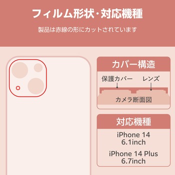 iPhone14/14Plus カメラフィルム ガラス グリッター仕様 高透明 表面硬度10H 指紋防止 &me エレコム