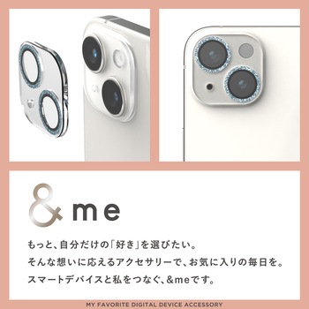 iPhone14/14Plus カメラフィルム ガラス グリッター仕様 高透明 表面硬度10H 指紋防止 &me エレコム