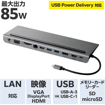 TypeC ドッキングステーション ハブ 11-in-1 PD 85W出力 【Windows Mac iPad 等対応】 エレコム