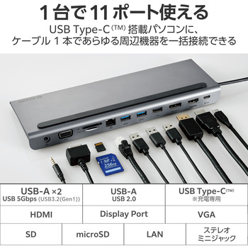 TypeC ドッキングステーション ハブ 11-in-1 PD 85W出力 【Windows Mac iPad 等対応】 エレコム