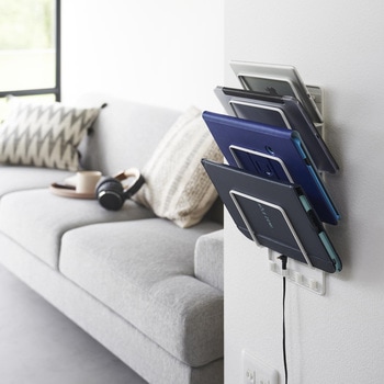 石こうボード壁対応ウォールタブレットホルダー タワー 4段 ホワイト - 山崎実業