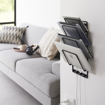 石こうボード壁対応ウォールタブレットホルダー タワー 4段 ホワイト - 山崎実業