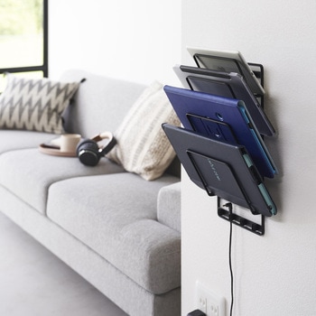 石こうボード壁対応ウォールタブレットホルダー タワー 4段 ホワイト - 山崎実業