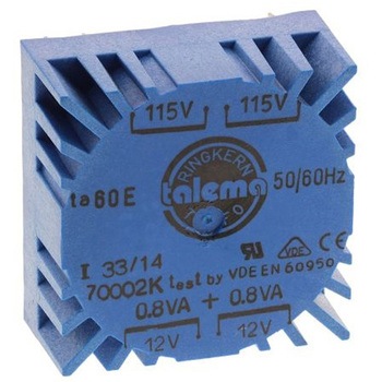 トロイダルトランス 1次：115 V ac 230 V ac 2次：2 x 12V ac 電力：1.6VA Nuvotem Talema