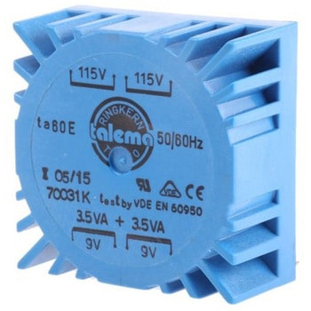 トロイダルトランス 1次：115 V ac 230 V ac 2次：2 x 9V ac 電力：7VA Nuvotem Talema