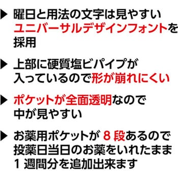 おくすりカレンダー 8段+大ポケット付き ブラウン 金鵄製作所