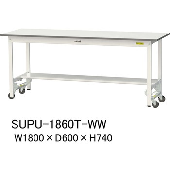 軽量作業台/耐荷重150kg_ワンタッチ移動H740_半面棚板付_ワークテーブル150シリーズ 山金工業