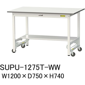 軽量作業台/耐荷重150kg_ワンタッチ移動H740_半面棚板付_ワークテーブル150シリーズ 山金工業