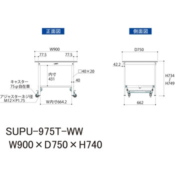 軽量作業台/耐荷重150kg_ワンタッチ移動H740_半面棚板付_ワークテーブル150シリーズ 山金工業